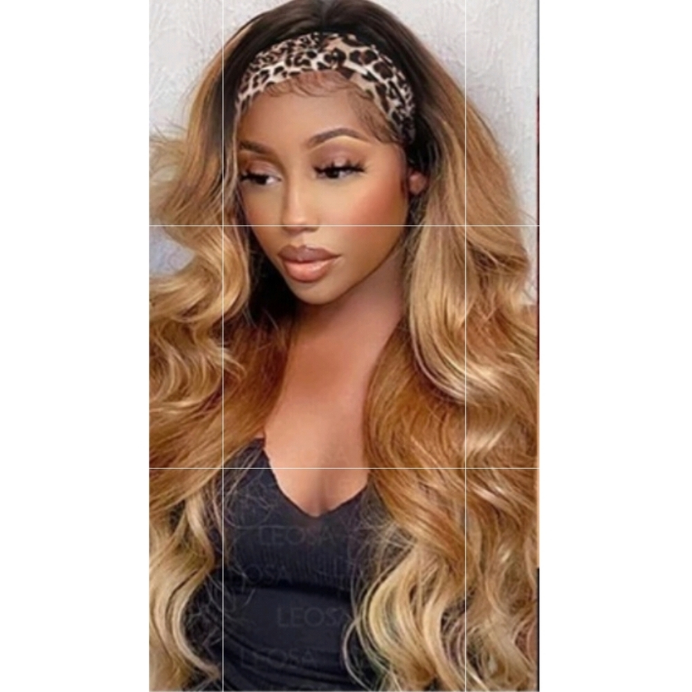 Long Wavy Synthetic Ombre Headband Wig-(Blonde)